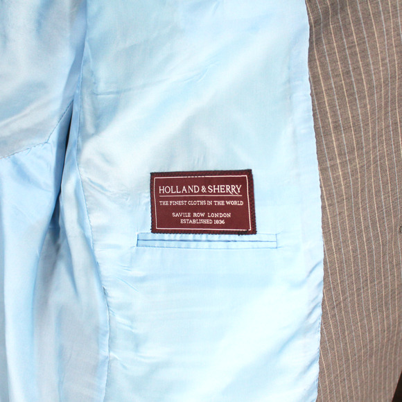 Holland & Sherry Savile Row Royal Classic Wool Grey Stripe Suit Jacket 46 Blazer - Picture 6 of 7